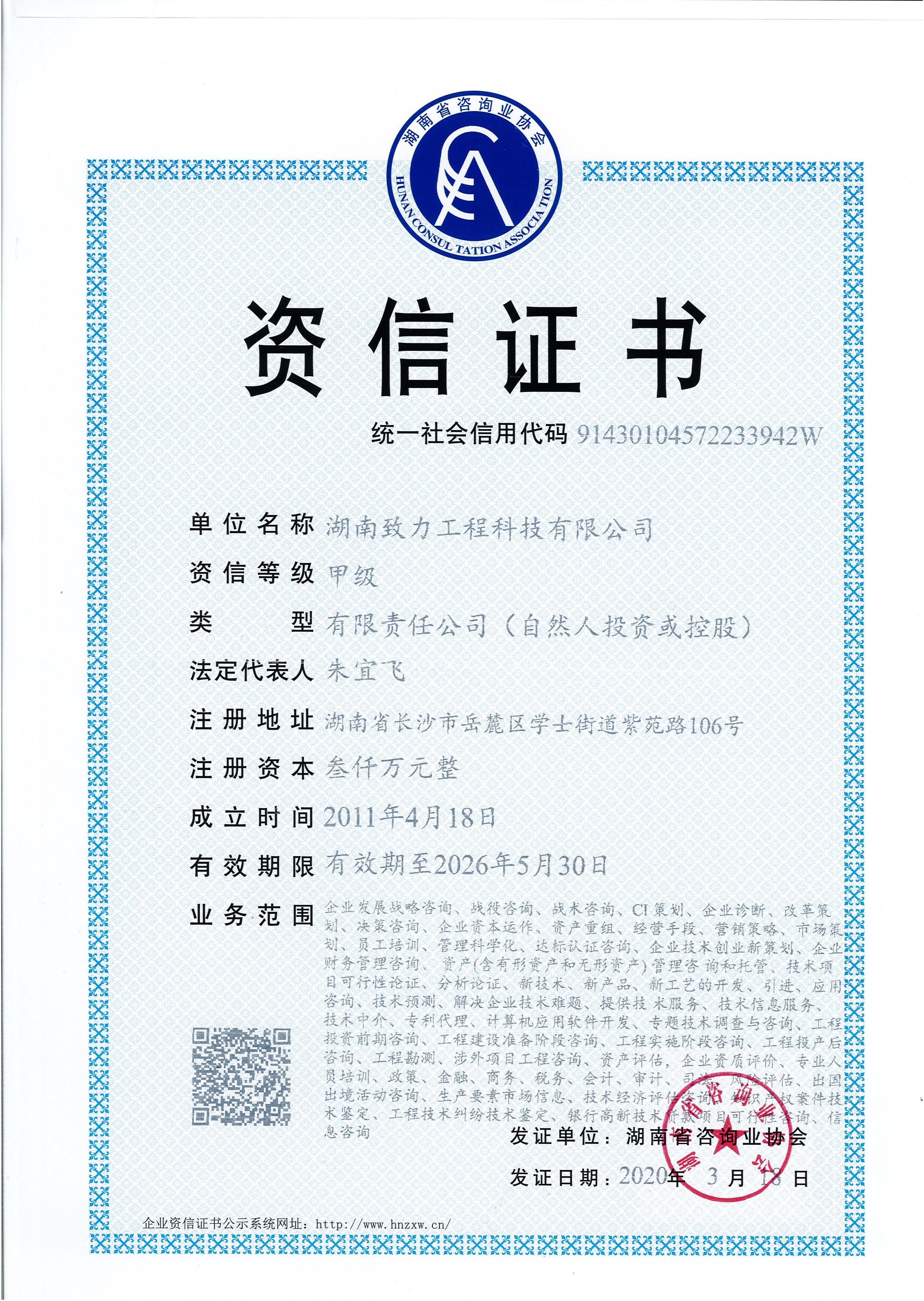 湖南省咨詢甲級資質